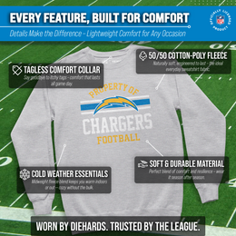 Los Angeles Chargers NFL Adult Property Of Crewneck Fleece Sweatshirt - Sport Gray