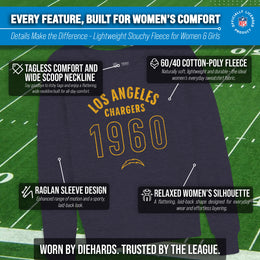 Los Angeles Chargers NFL Womens Big Date French Terry Slouchy Top - Navy Heather