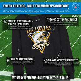 Los Angeles Chargers NFL Womens Retro Triangle French Terry Slouchy Top- Raglan Sleeves - Heather Charcoal