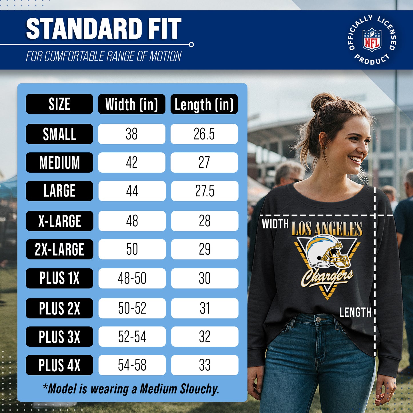 Los Angeles Chargers NFL Womens Retro Triangle French Terry Slouchy Top- Raglan Sleeves - Heather Charcoal