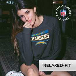 Los Angeles Chargers NFL Womens Team Block French Terry Slouchy Top - Charcoal