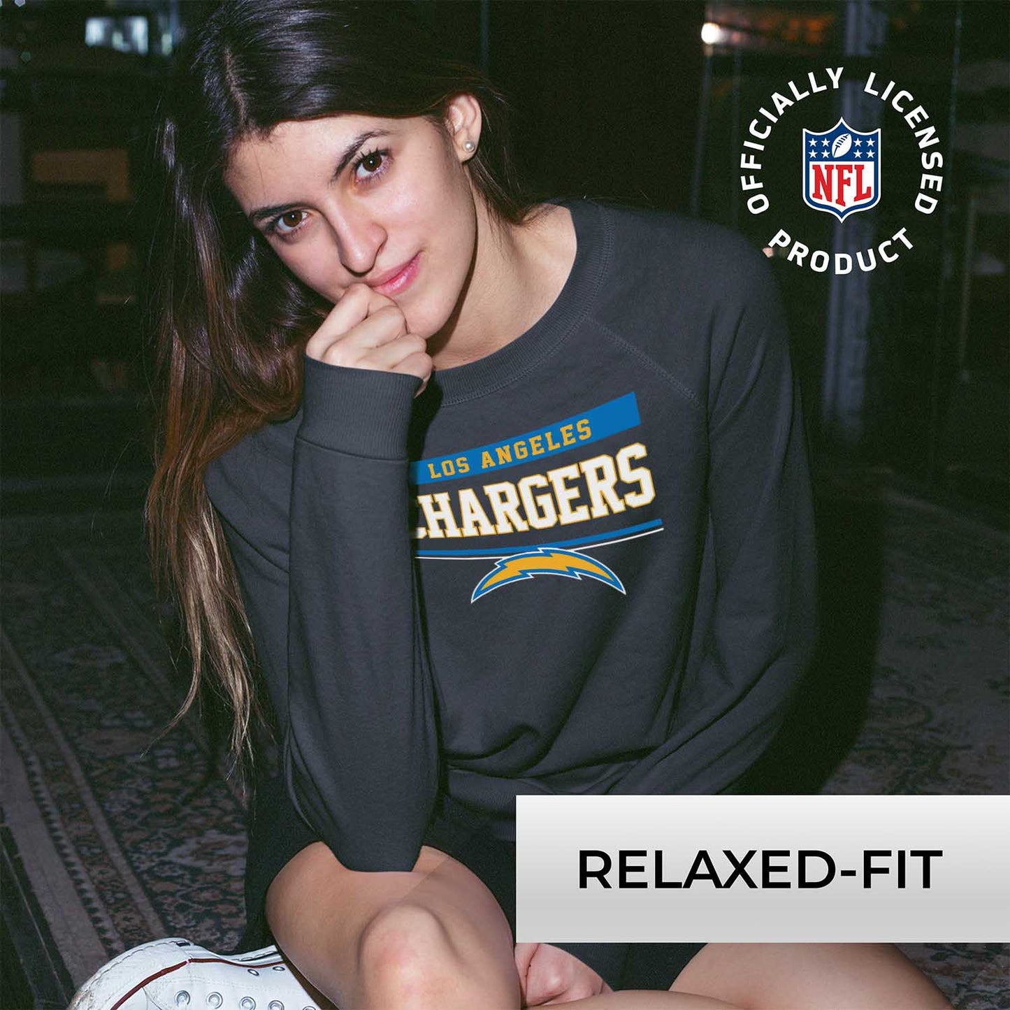 Los Angeles Chargers NFL Womens Team Block French Terry Slouchy Top - Charcoal