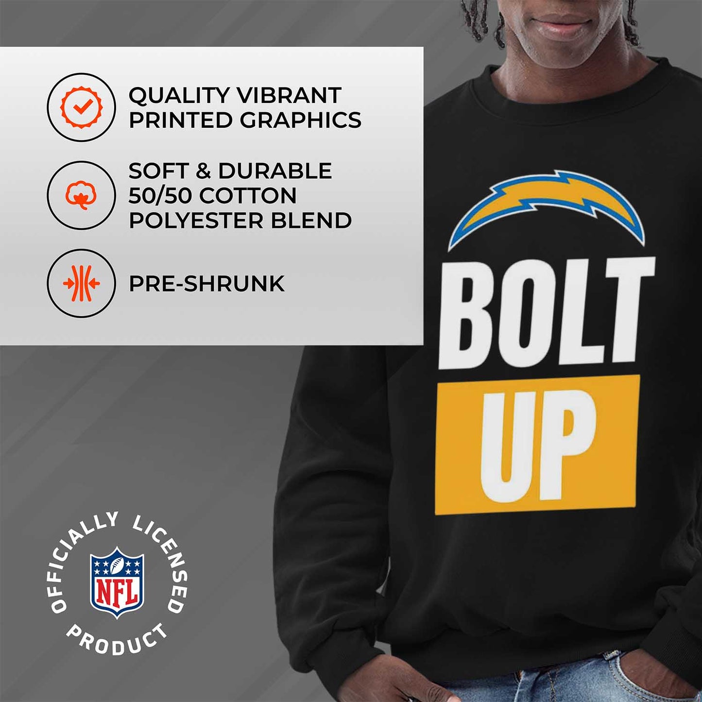 Los Angeles Chargers NFL Adult Slogan Crewneck Sweatshirt - Black