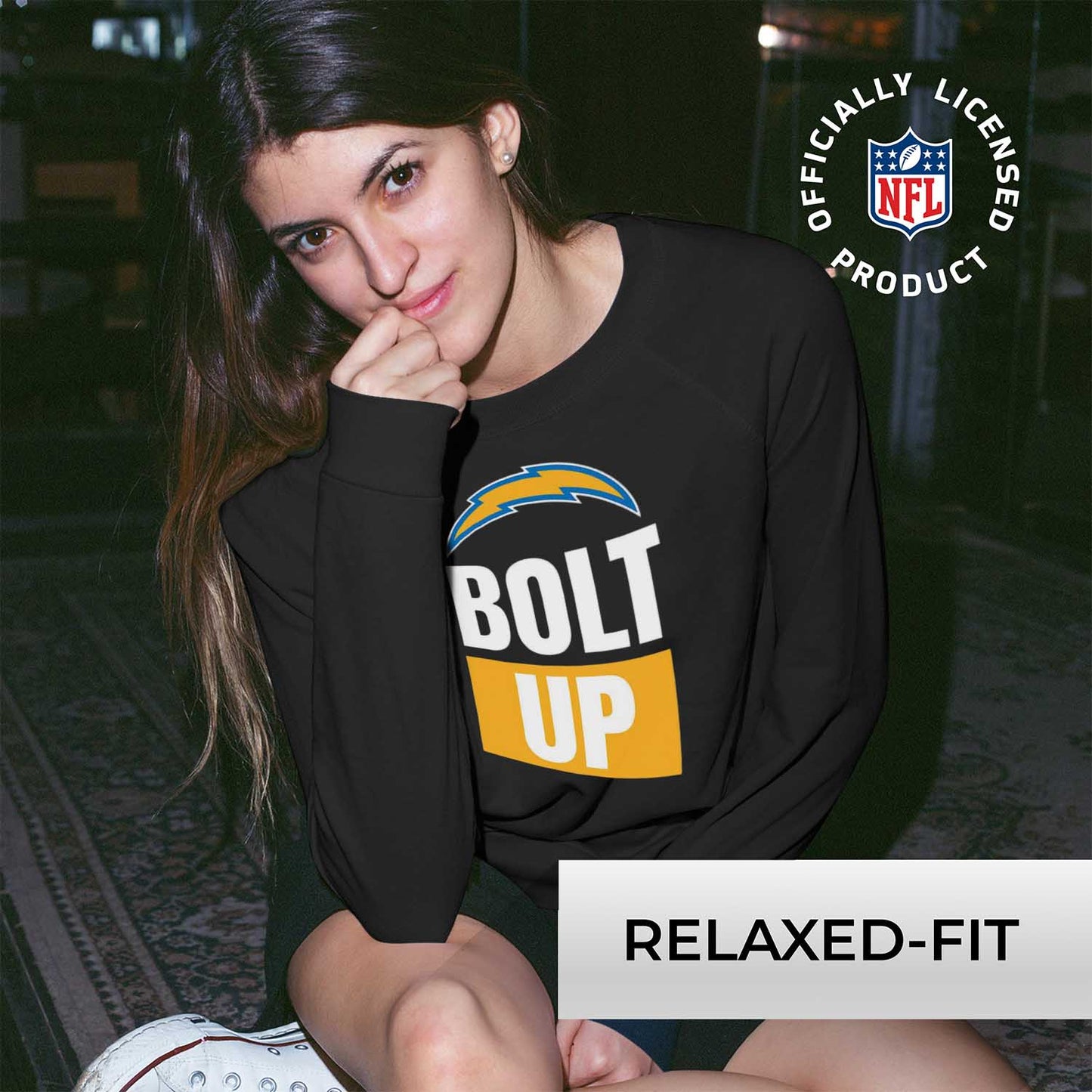 Los Angeles Chargers NFL Womens Team Slogan Crew Neck - Black