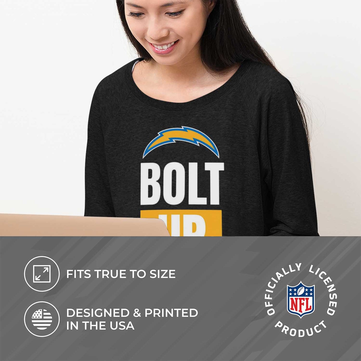 Los Angeles Chargers NFL Womens Plus Size Team Slogan Crew Neck - Black