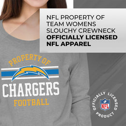 Los Angeles Chargers NFL Womens Property of Lighweight Crew Neck - Sport Gray