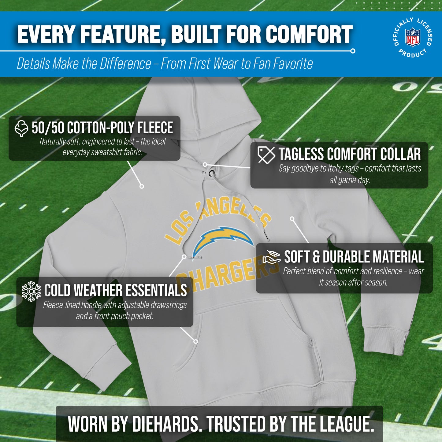 Los Angeles Chargers Team Fan Apparel NFL  Gameday Hoodie - Sport Gray