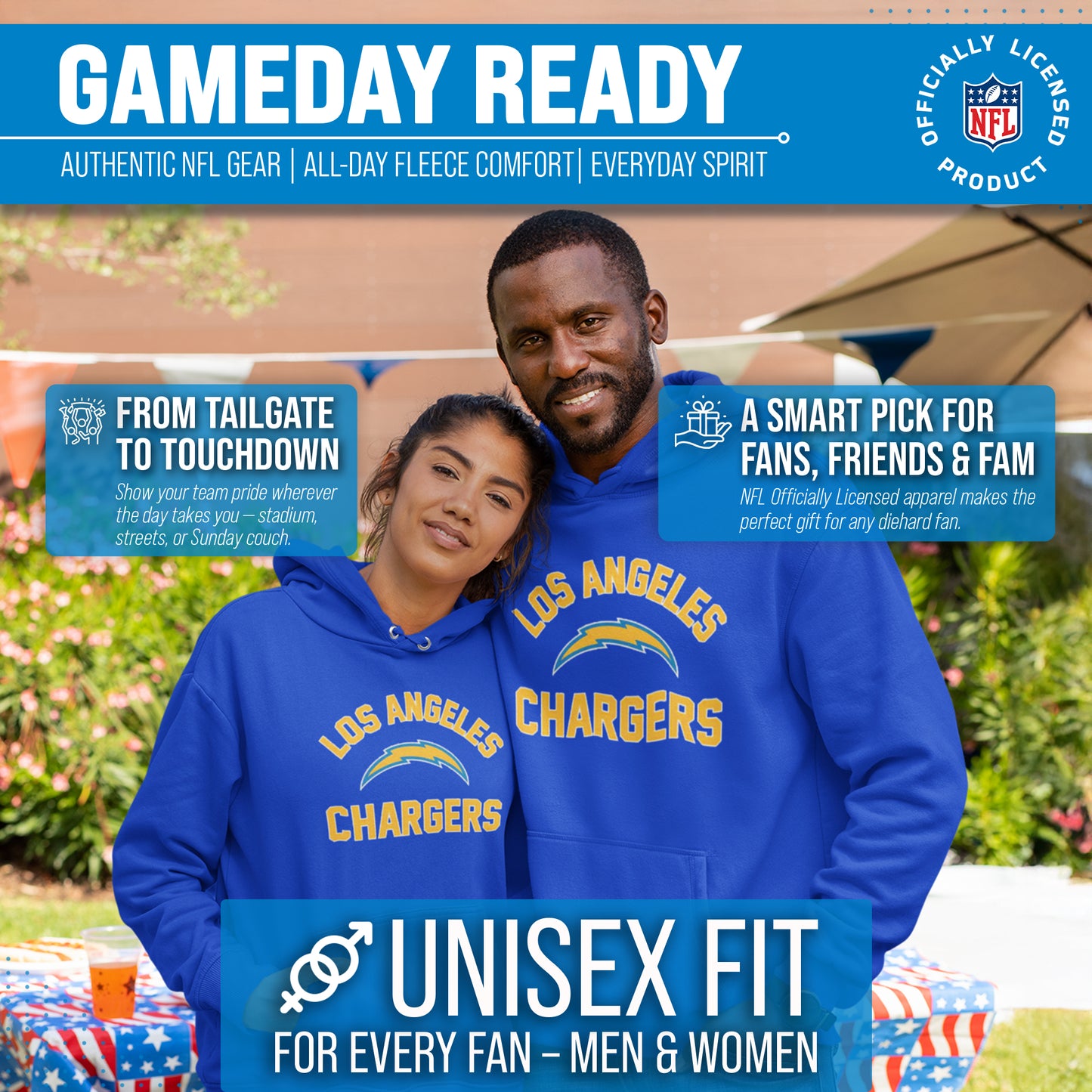 Los Angeles Chargers Team Fan Apparel NFL  Gameday Hoodie - Royal