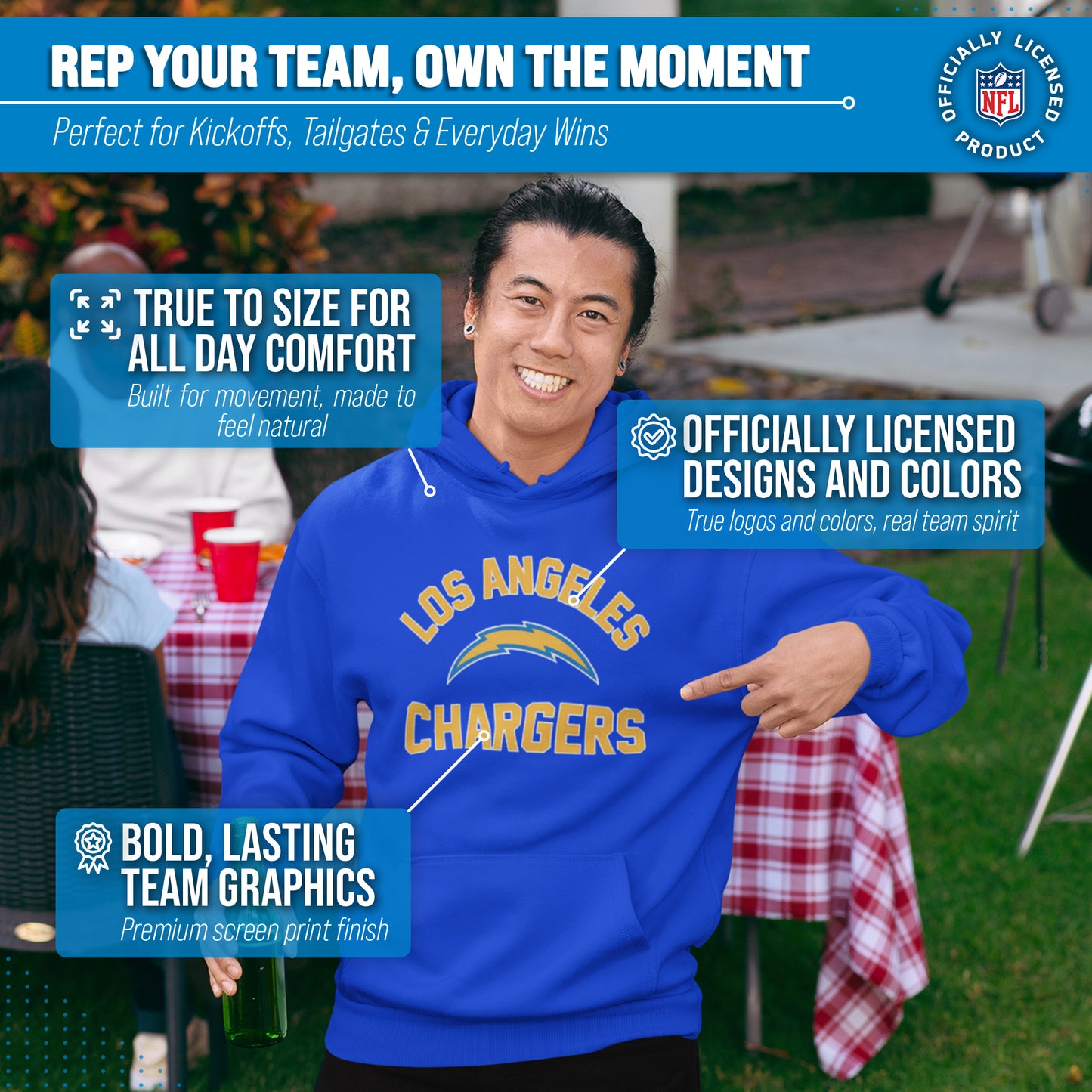 Los Angeles Chargers Team Fan Apparel NFL  Gameday Hoodie - Royal