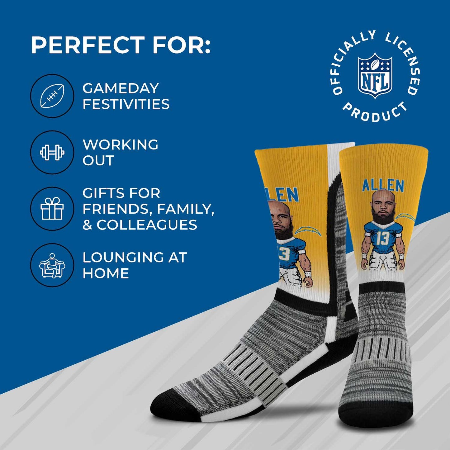 Los Angeles Chargers NFL Adult V Curve MVP Player Crew Socks - Gold