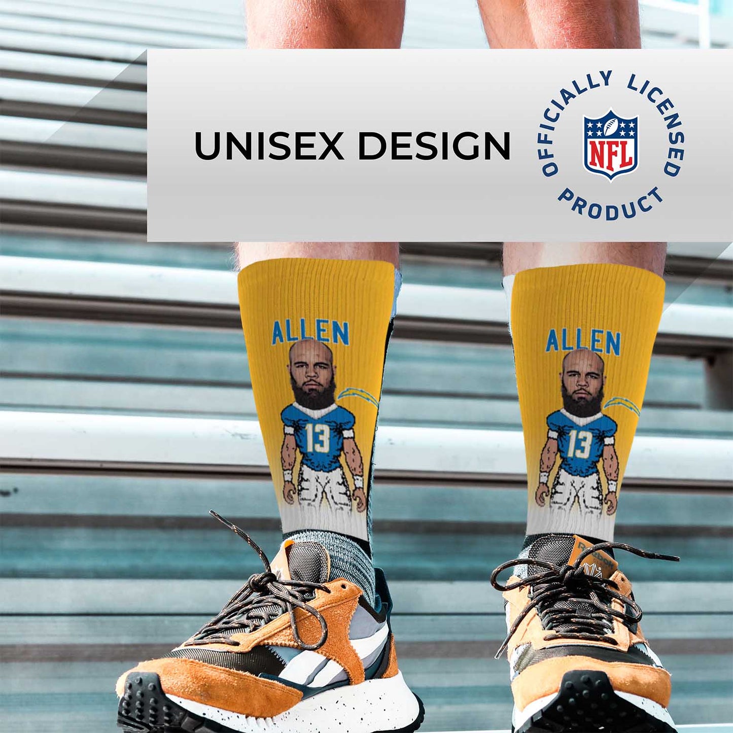 Los Angeles Chargers NFL Adult V Curve MVP Player Crew Socks - Gold