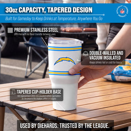 Los Angeles Chargers  30 oz Stripe Powder Coat Tumbler | NFL Stainless - White