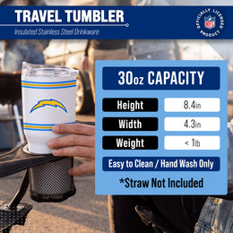 Los Angeles Chargers  30 oz Stripe Powder Coat Tumbler | NFL Stainless - White