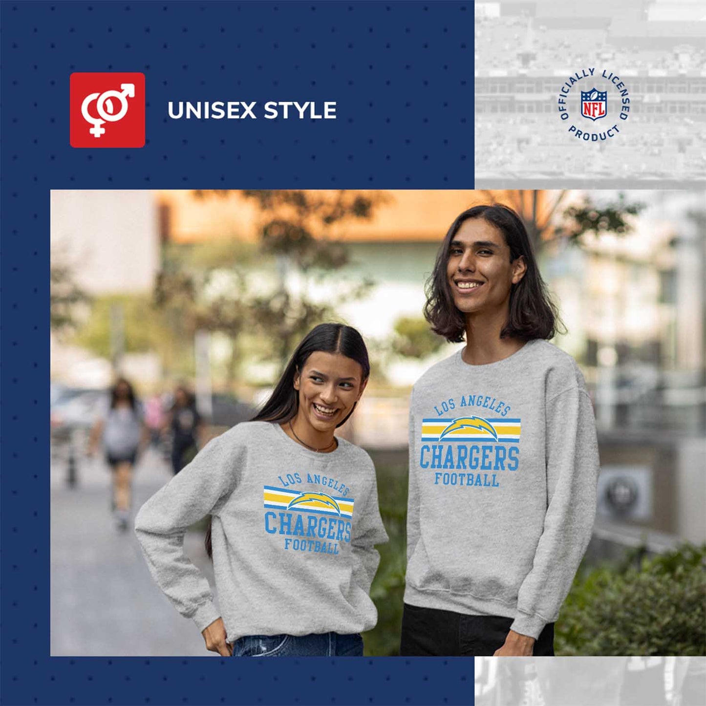 Los Angeles Chargers NFL Team Stripe Crew Sweatshirt - Sport Gray
