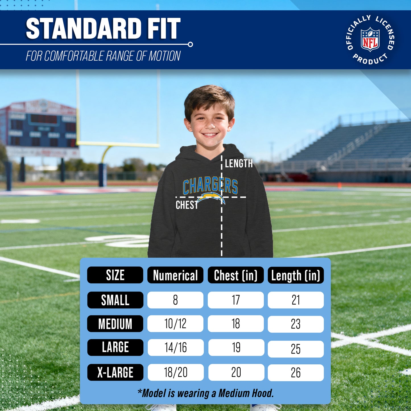 Los Angeles Chargers NFL Youth Home Team Hoodie- Kids Hooded Sweatshirt - Black
