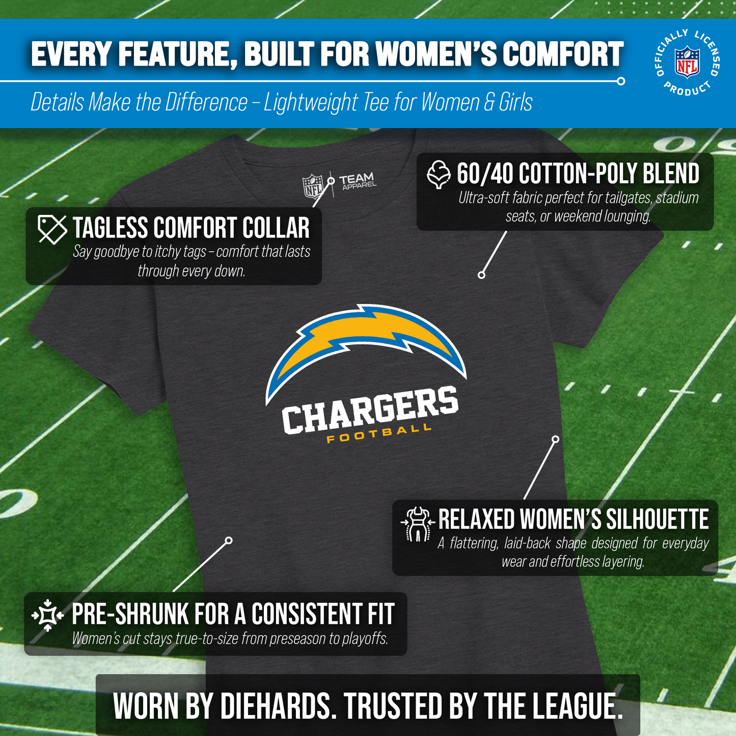 Los Angeles Chargers Women's NFL Ultimate Fan Logo Short Sleeve T-Shirt - Black