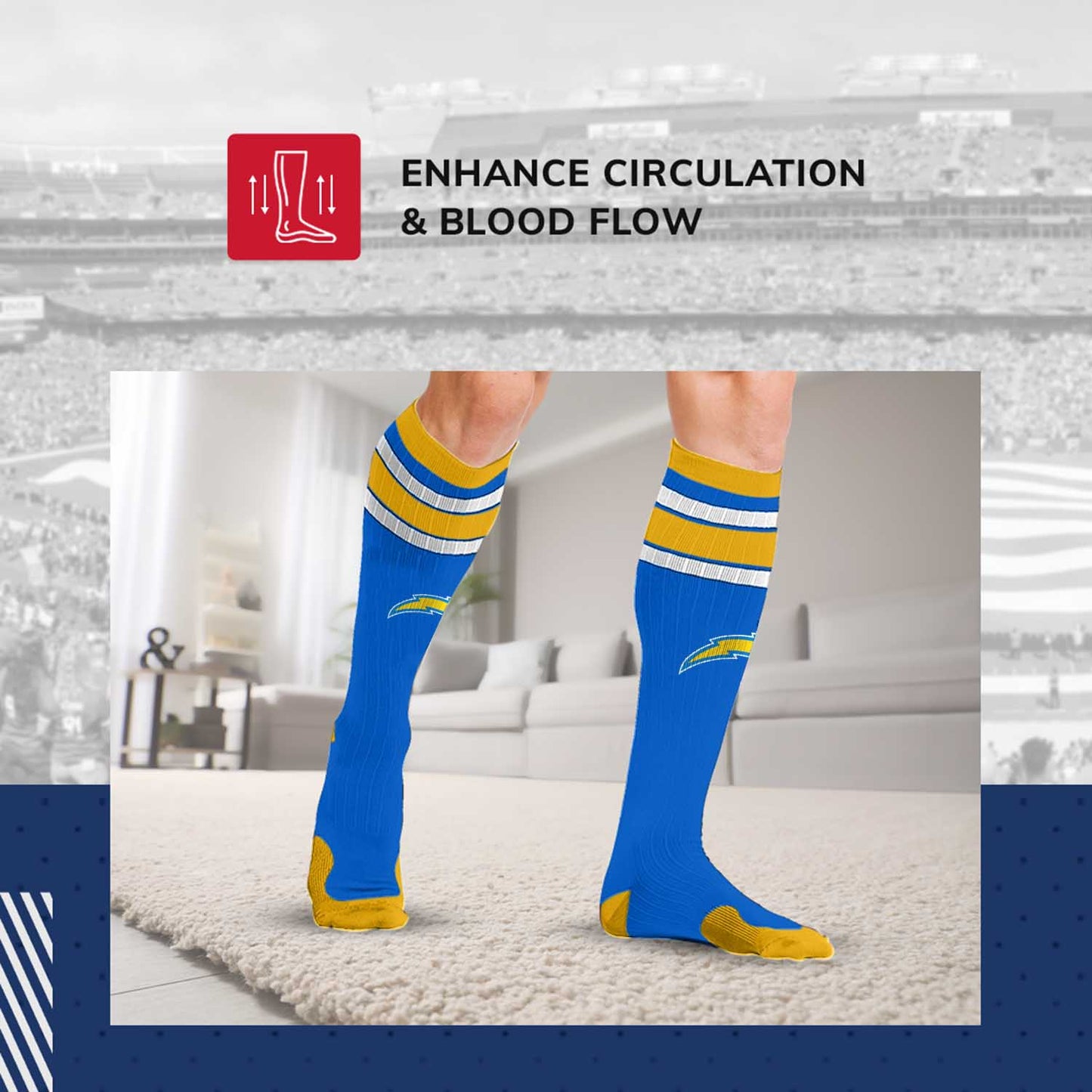 Los Angeles Chargers NFL Adult Knee High-Performance Socks - Light Blue