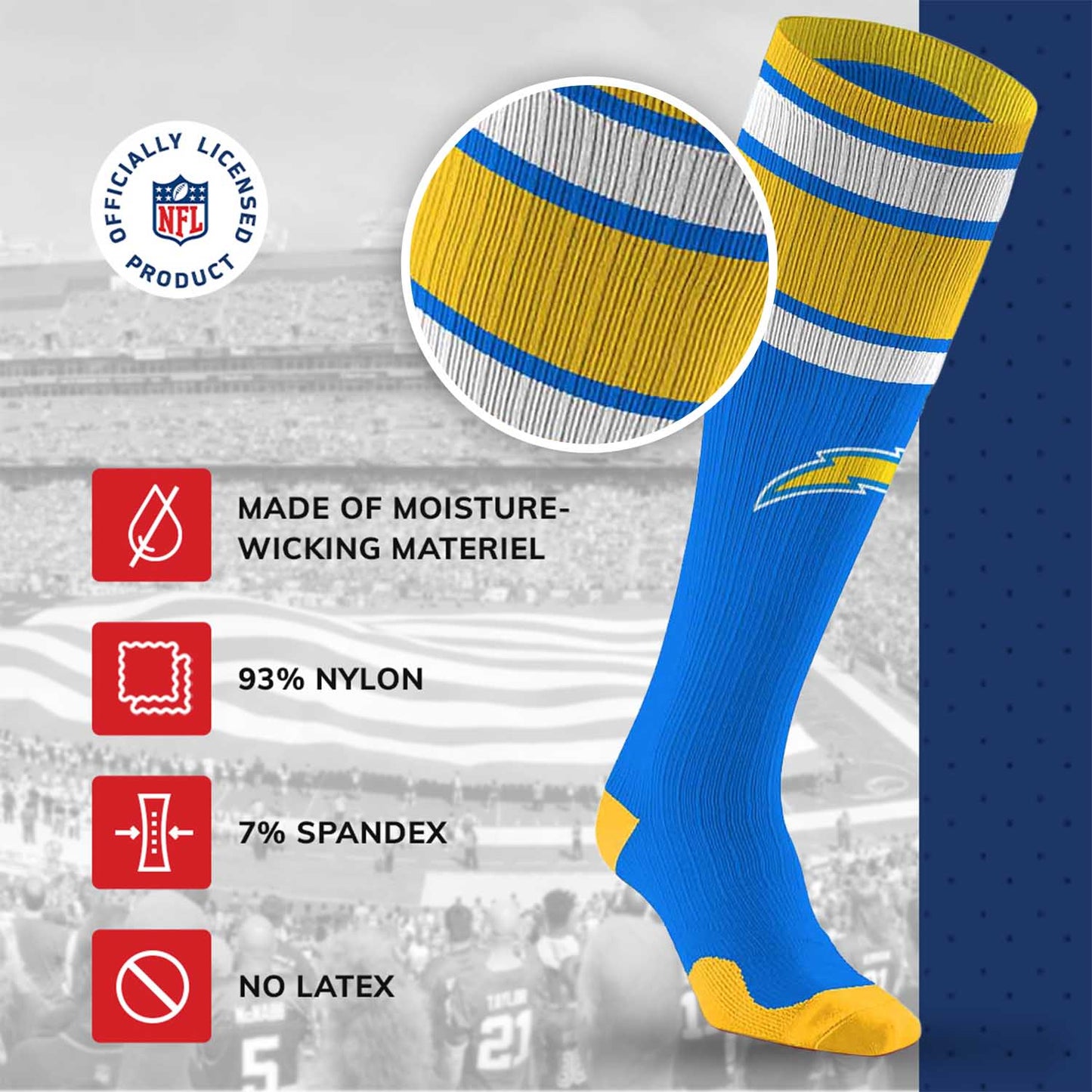 Los Angeles Chargers NFL Adult Knee High-Performance Socks - Light Blue