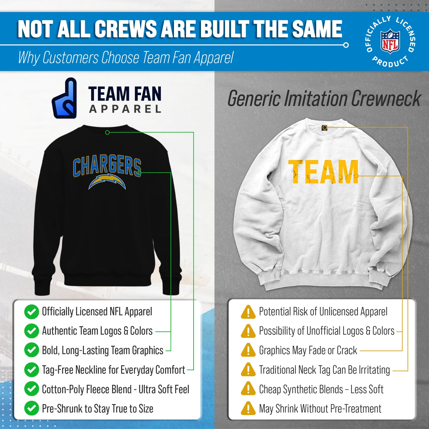 Los Angeles Chargers NFL Home Team Crew - Black