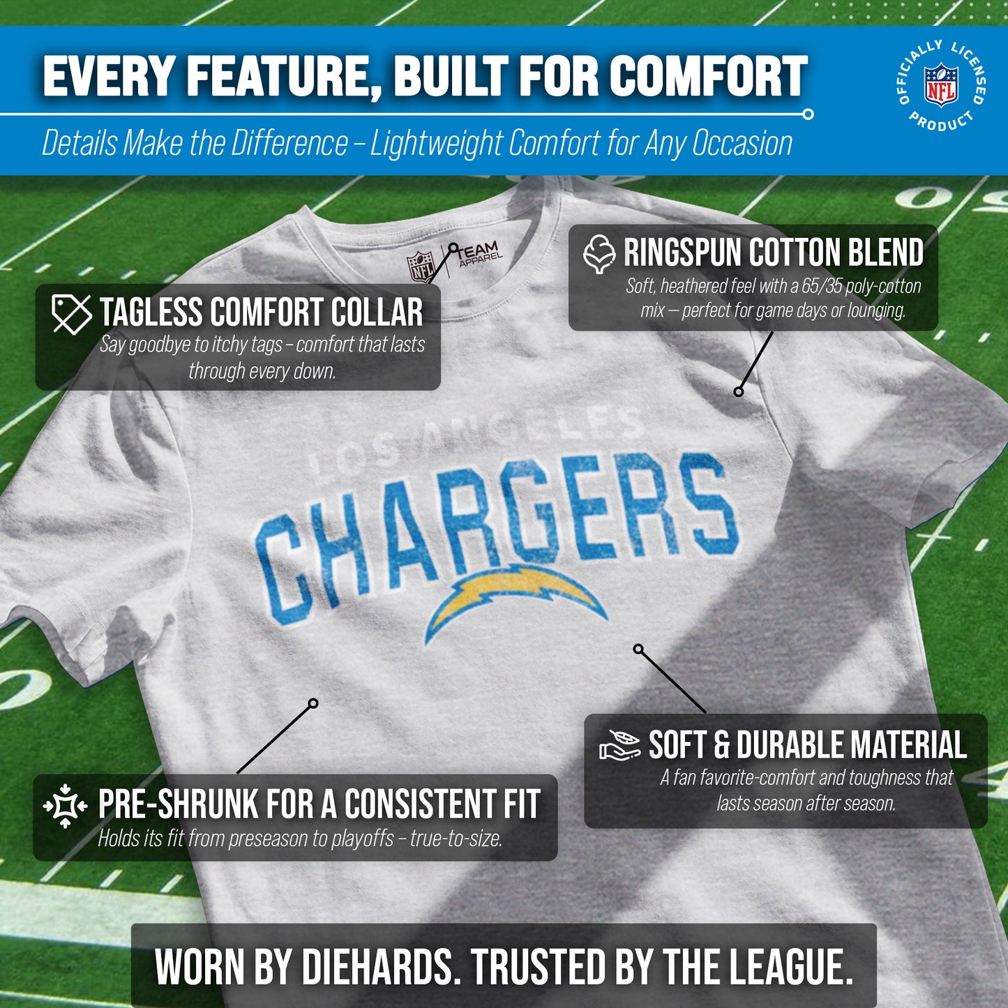 Los Angeles Chargers NFL Starting Fresh Short Sleeve Heather T-Shirt - White