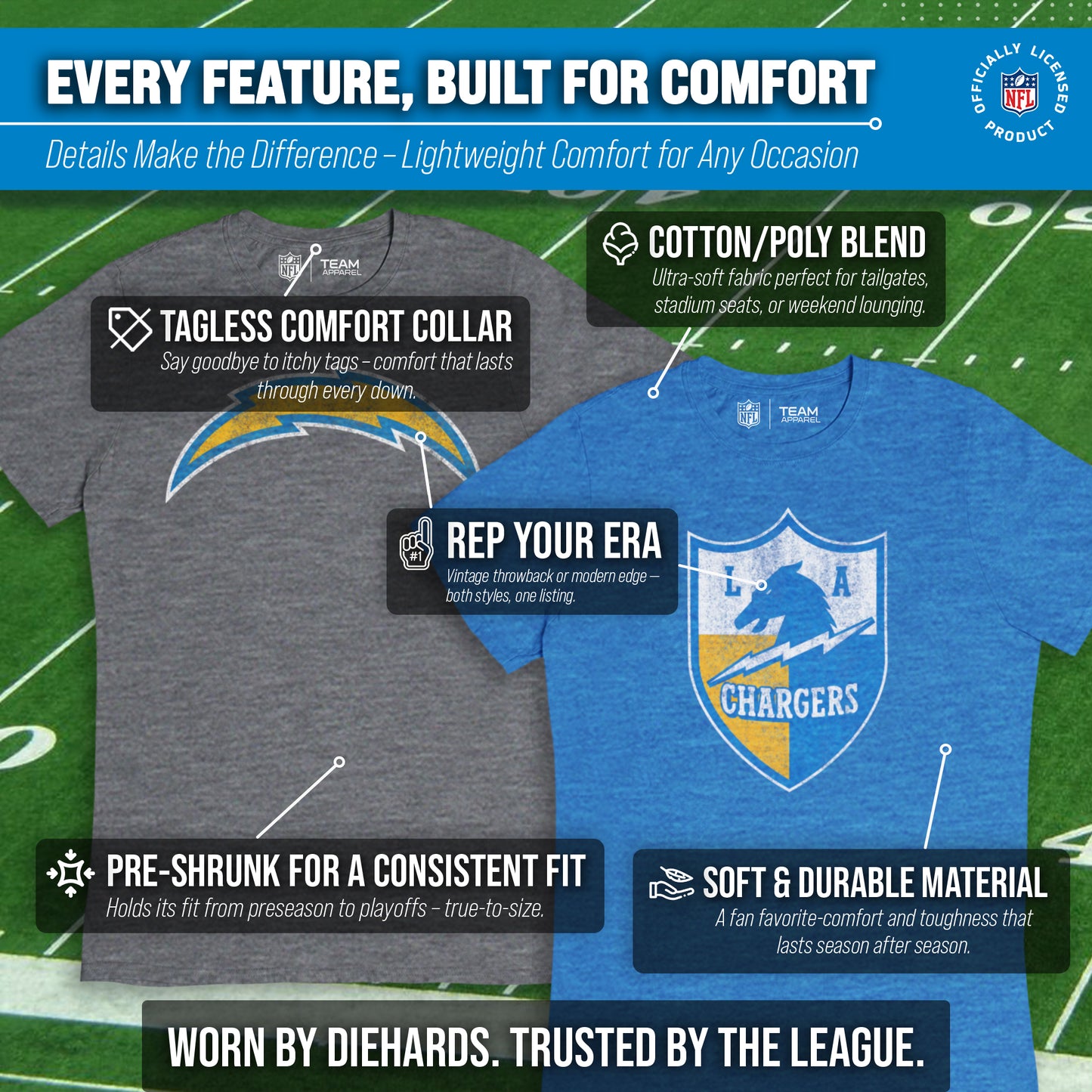 Los Angeles Chargers NFL Modern Throwback T-shirt - Gray