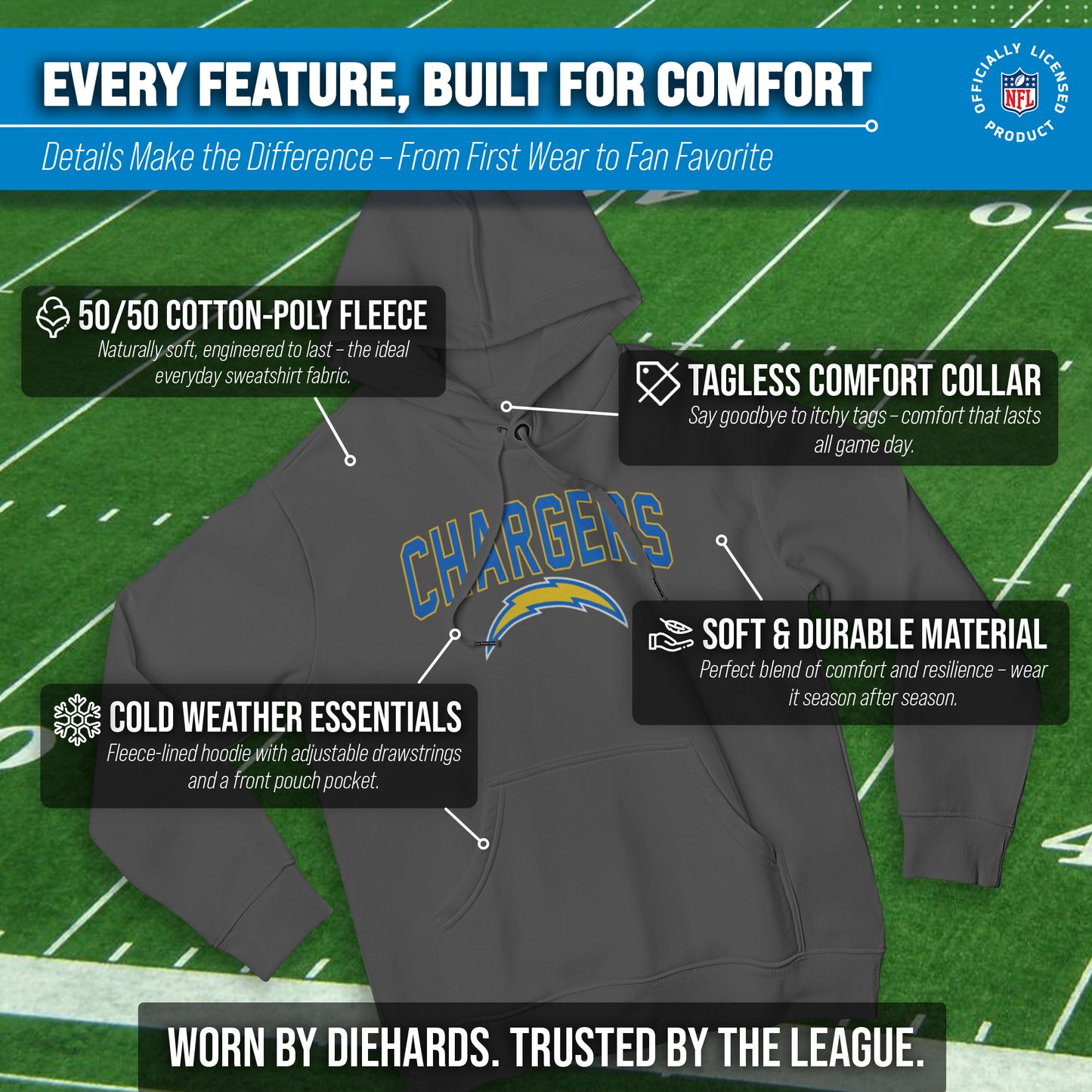 Los Angeles Chargers NFL Home Team Hoodie - Gray