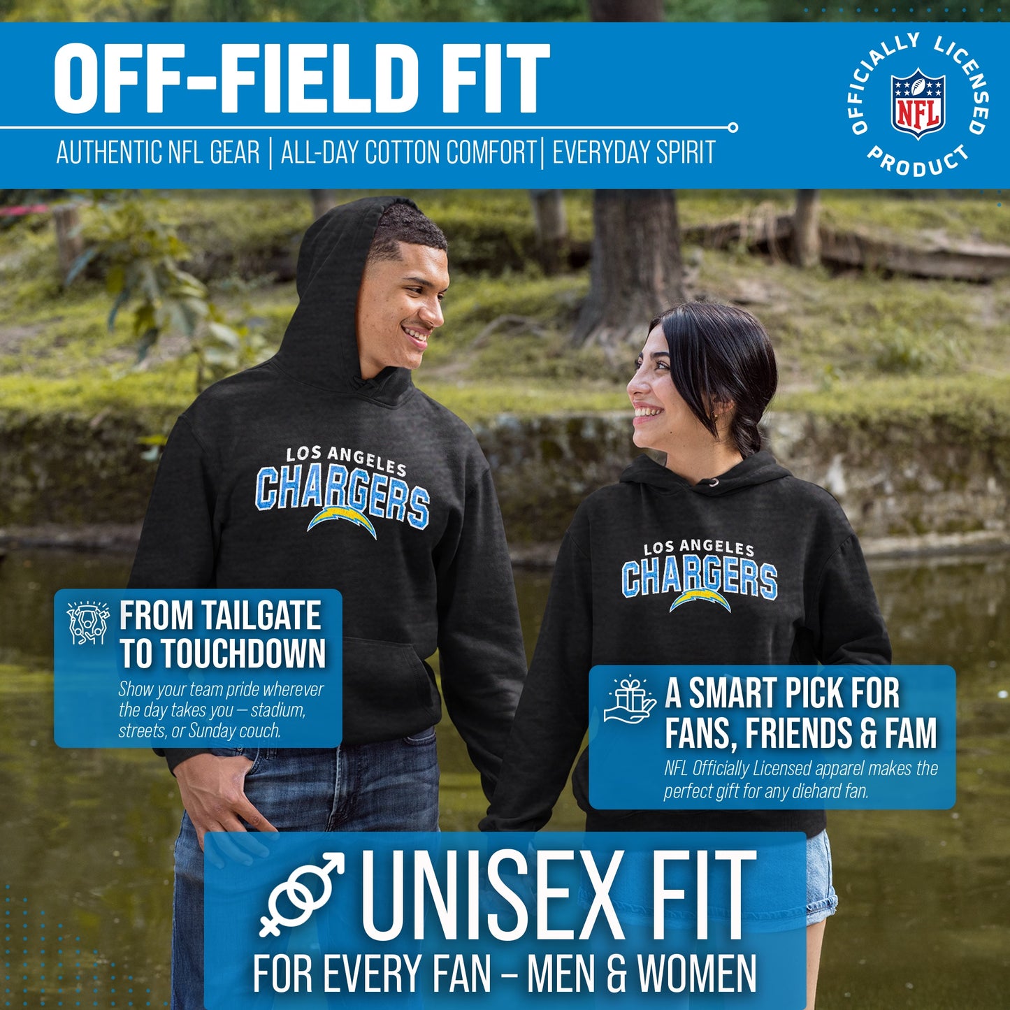 Los Angeles Chargers NFL Adult Unisex Starting Fresh Ultra Soft Fleece Hooded Sweatshirt - Black Heather