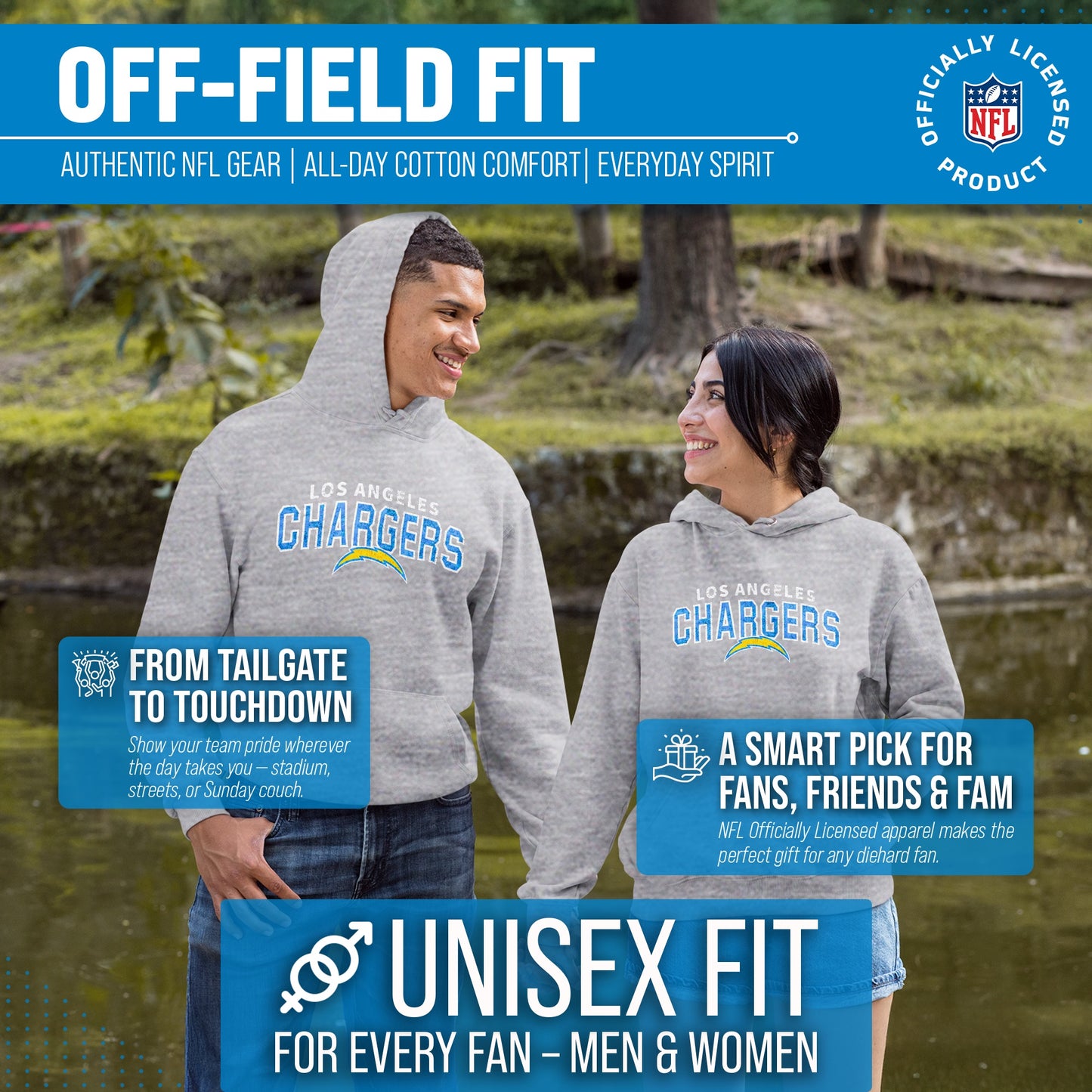 Los Angeles Chargers NFL Adult Unisex Starting Fresh Ultra Soft Fleece Hooded Sweatshirt - White