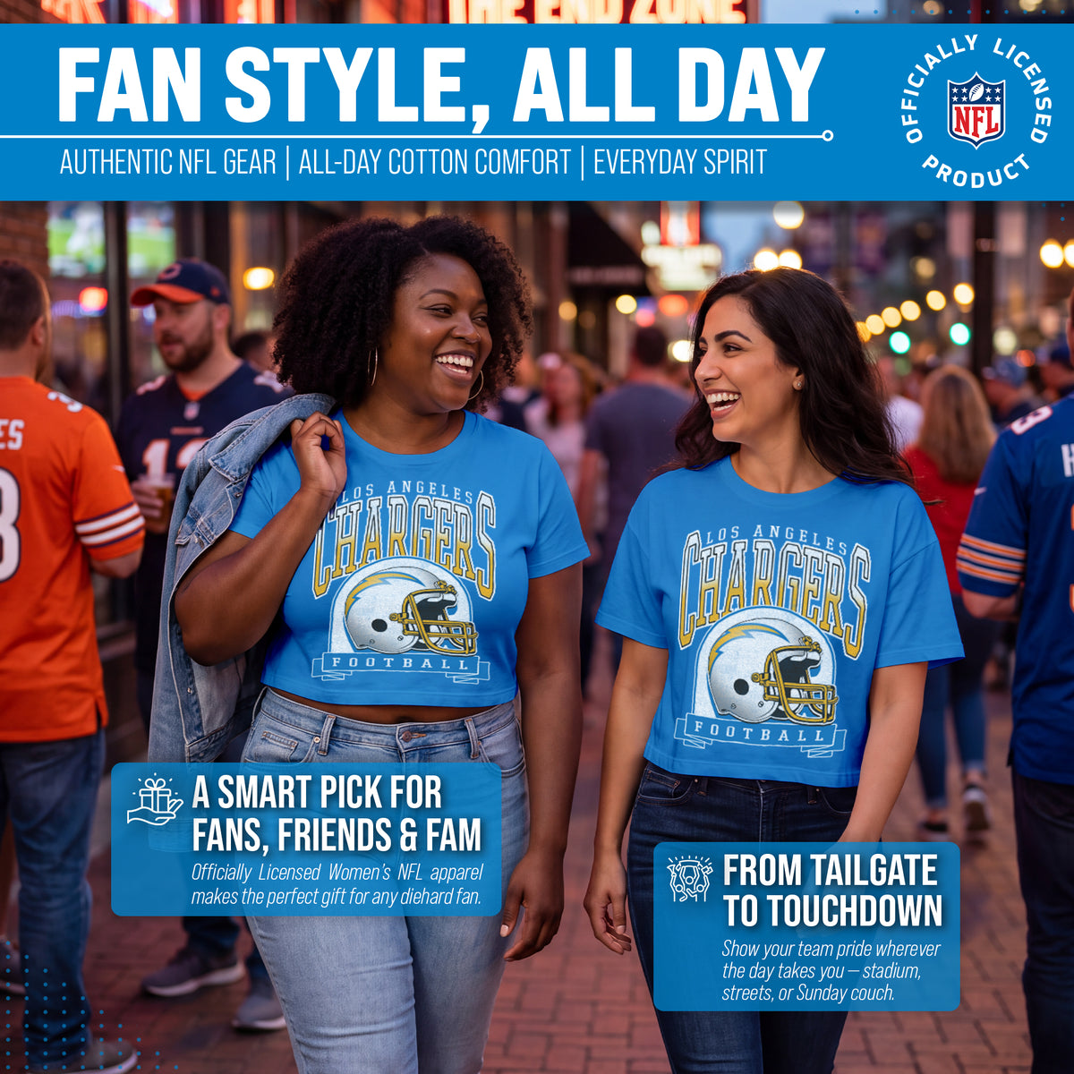 Los Angeles Chargers  Women's Franchise Helmet Crop T-Shirt Mock Neck - Light Blue