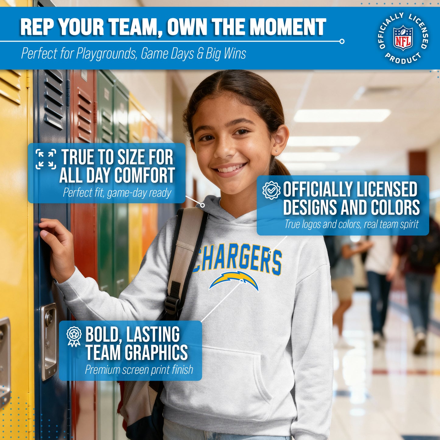 Los Angeles Chargers NFL Youth Home Team Hoodie- Kids Hooded Sweatshirt - White