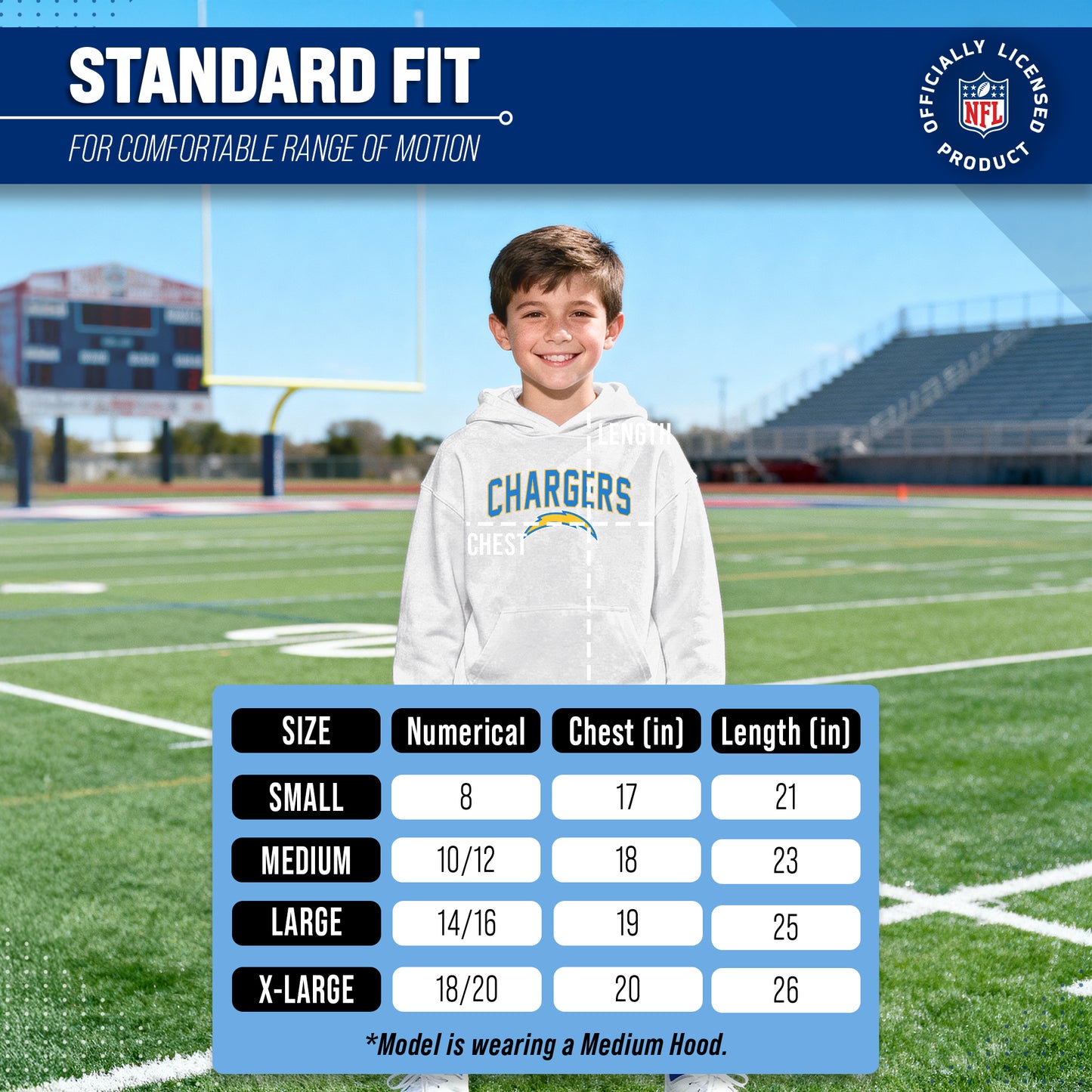 Los Angeles Chargers NFL Youth Home Team Hoodie- Kids Hooded Sweatshirt - White