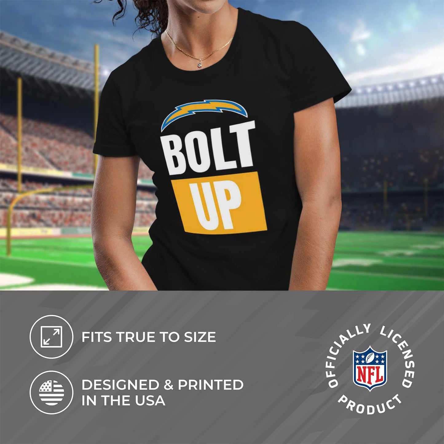 Los Angeles Chargers NFL Womens Plus Size Team Slogan Short Sleeve T-Shirt - Black