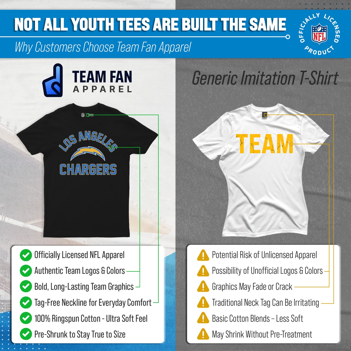 Los Angeles Chargers NFL Youth Gameday Football T-Shirt - Black