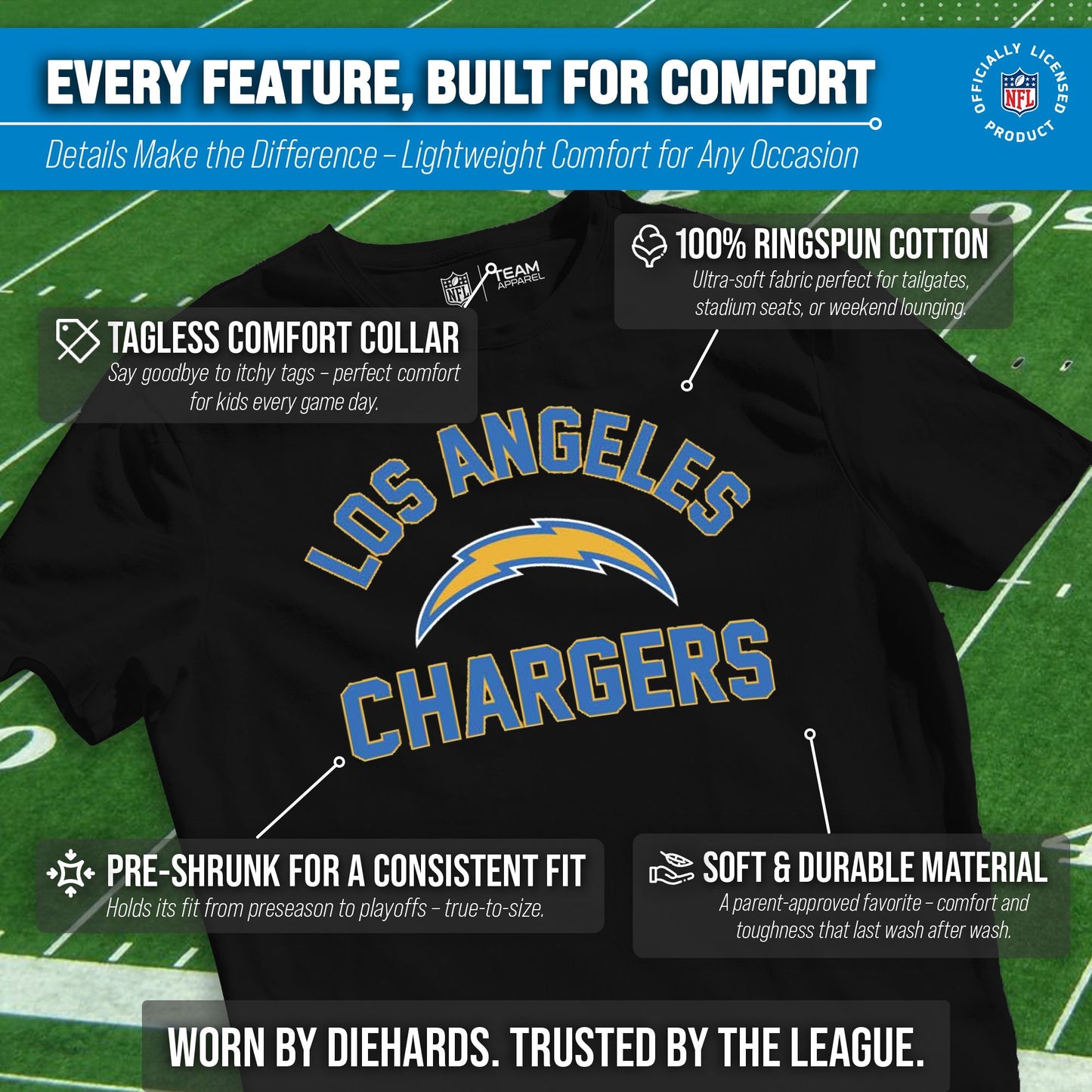 Los Angeles Chargers NFL Youth Gameday Football T-Shirt - Black