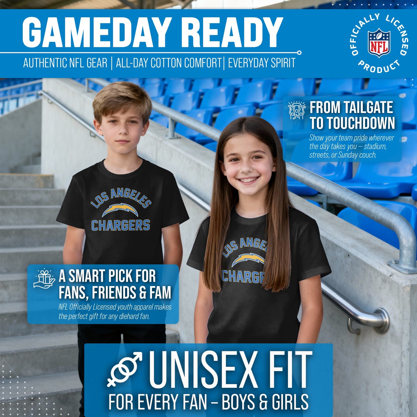 Los Angeles Chargers NFL Youth Gameday Football T-Shirt - Black