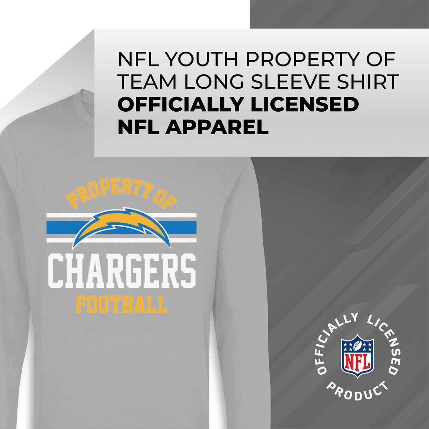 Los Angeles Chargers NFL Youth Property Of Long Sleeve Lightweight T Shirt - Sport Gray