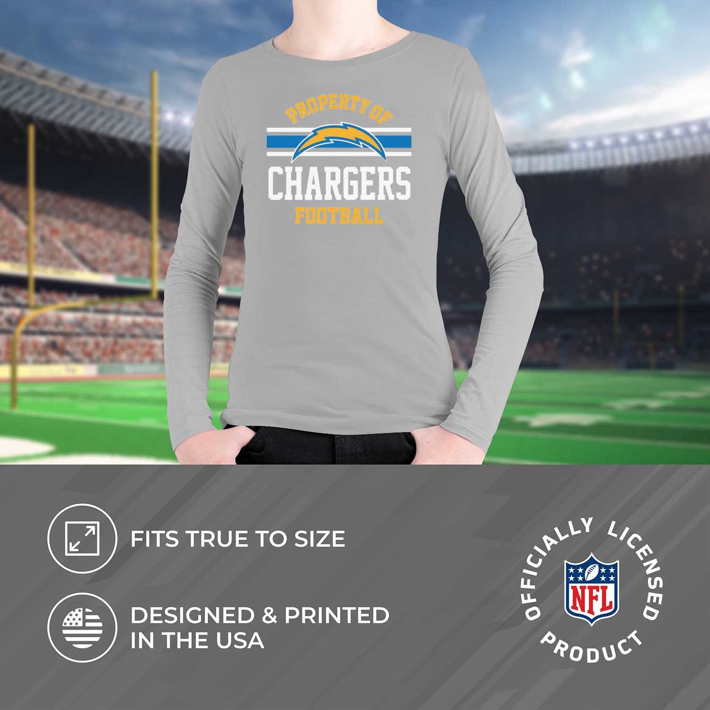 Los Angeles Chargers NFL Youth Property Of Long Sleeve Lightweight T Shirt - Sport Gray