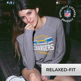 Los Angeles Chargers NFL Womens Plus Size Property of Lightweight Crew Neck - Sport Gray