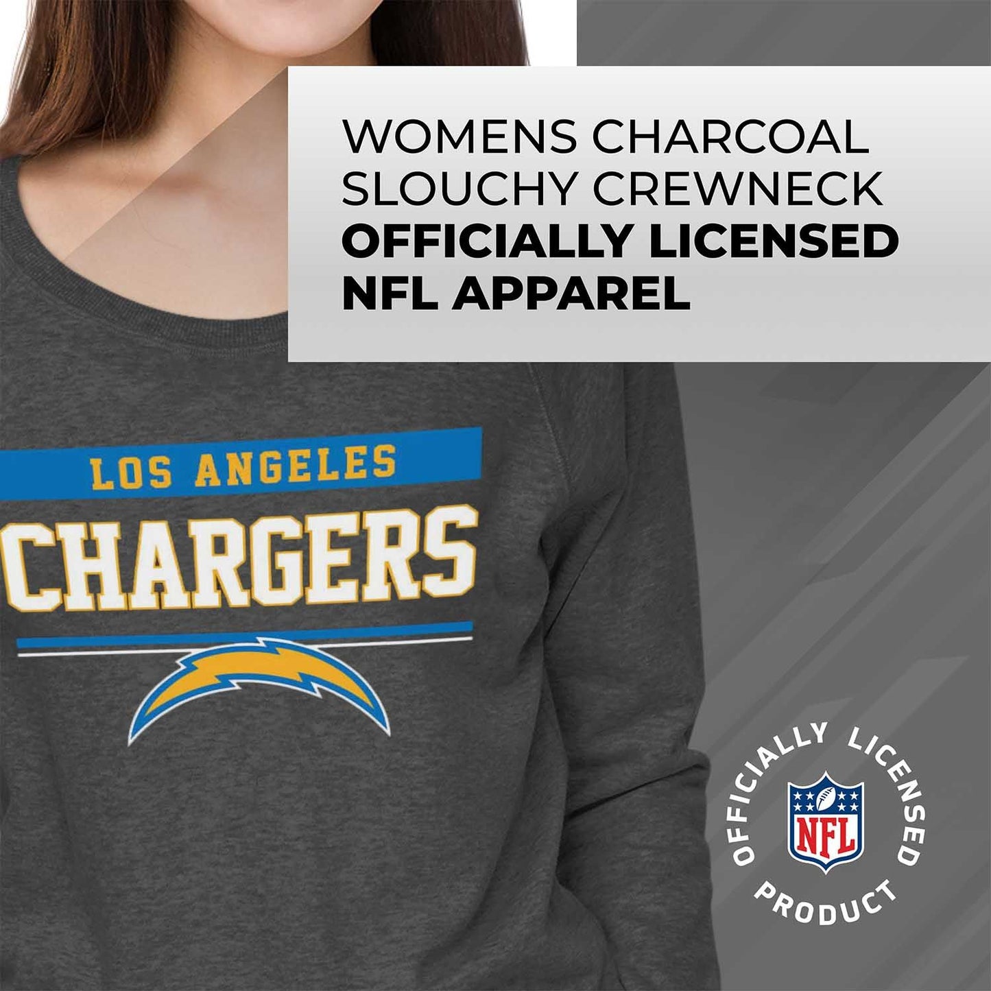 Los Angeles Chargers NFL Womens Team Block French Terry Slouchy Top - Charcoal