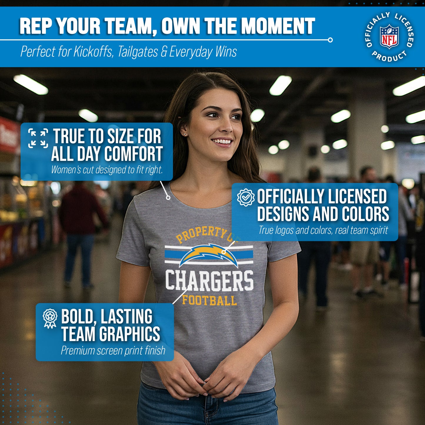 Los Angeles Chargers NFL Womens Short Sleeve Property of Tshirt - Gray