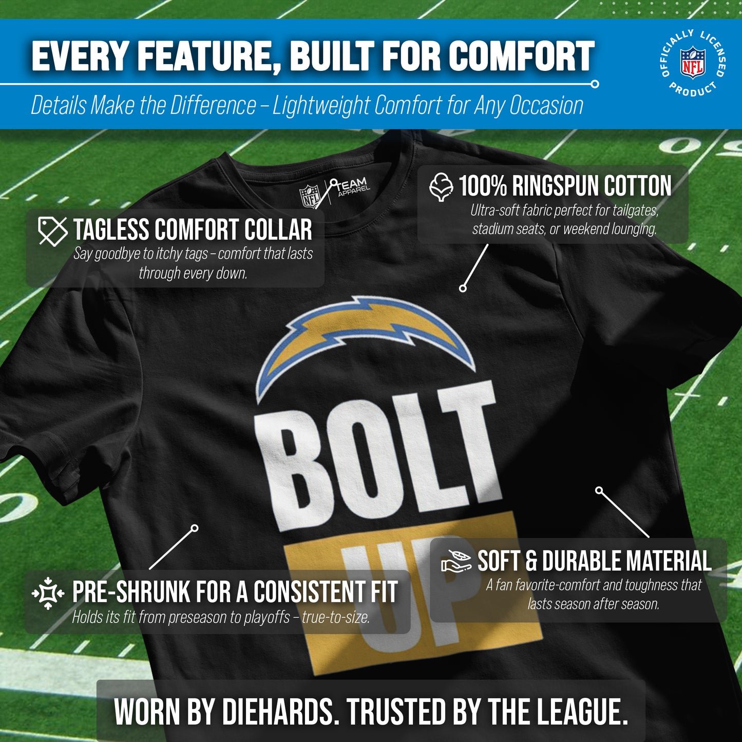 Los Angeles Chargers NFL Adult Team Slogan Unisex T-Shirt - Black