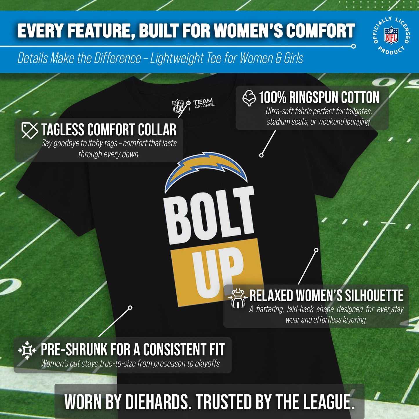 Los Angeles Chargers NFL Womens Team Slogan Short Sleeve Tshirt - Black