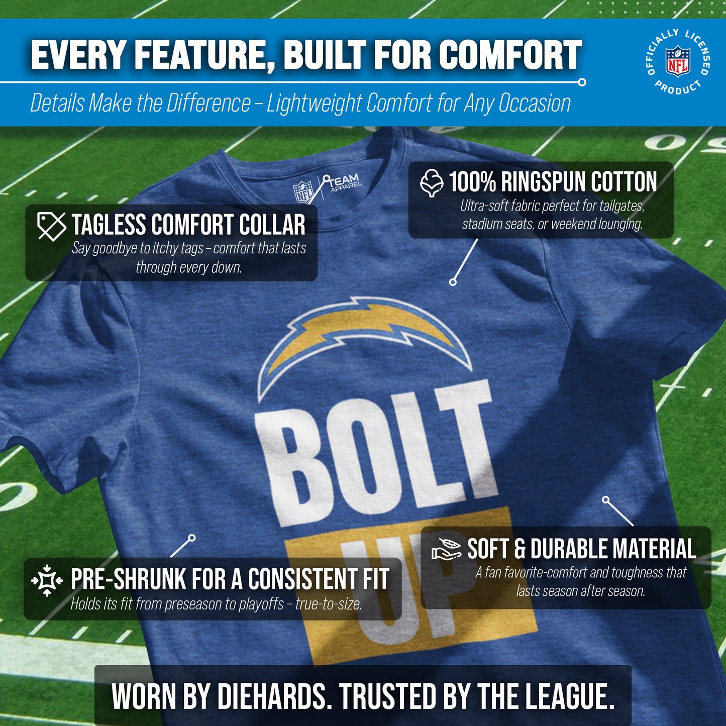Los Angeles Chargers NFL Adult Team Slogan Unisex T-Shirt - Royal