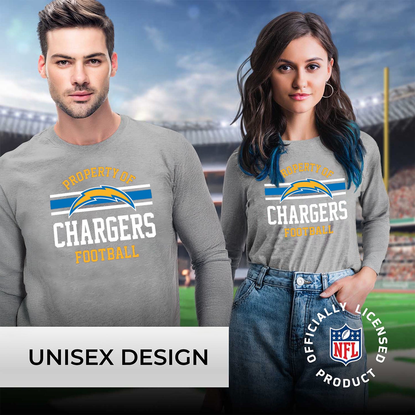 Los Angeles Chargers NFL Adult Property Of Long SleeveT Shirt - Sport Gray