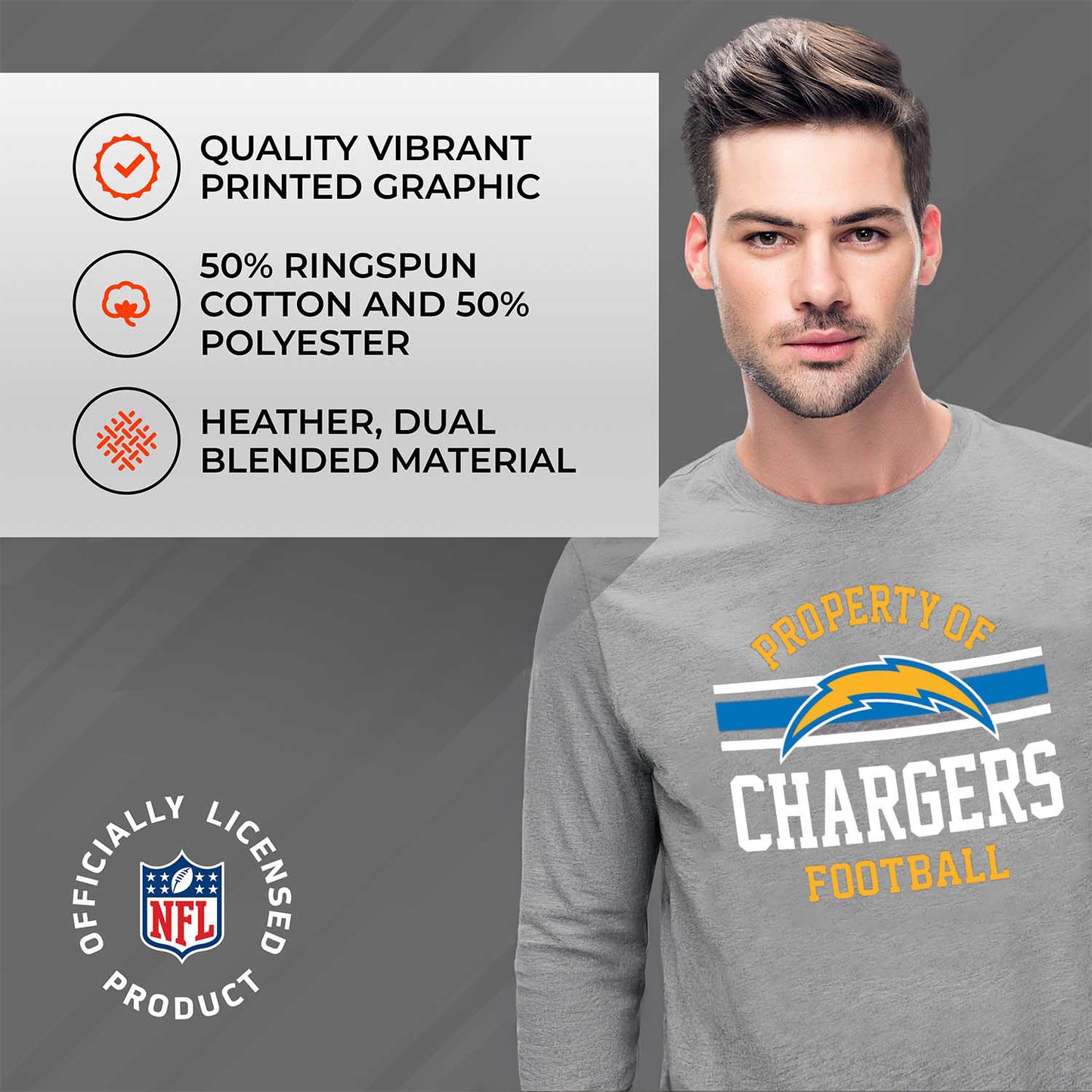 Los Angeles Chargers NFL Adult Property Of Long SleeveT Shirt - Sport Gray