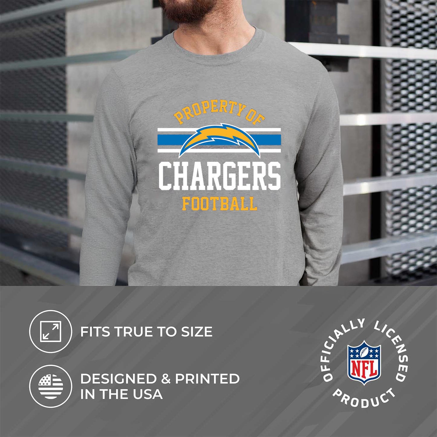 Los Angeles Chargers NFL Adult Property Of Long SleeveT Shirt - Sport Gray