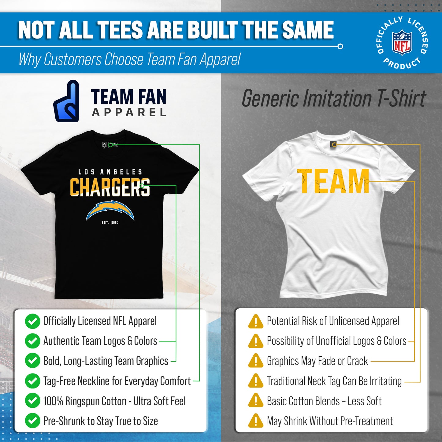 Los Angeles Chargers Adult NFL Diagonal Fade Color Block T-Shirt - Black