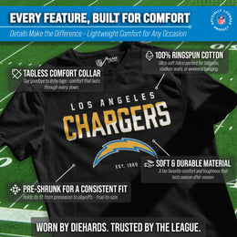Los Angeles Chargers Adult NFL Diagonal Fade Color Block T-Shirt - Black