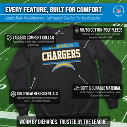 Los Angeles Chargers NFL Adult Long Sleeve Team Block Charcoal Crewneck Sweatshirt - Charcoal
