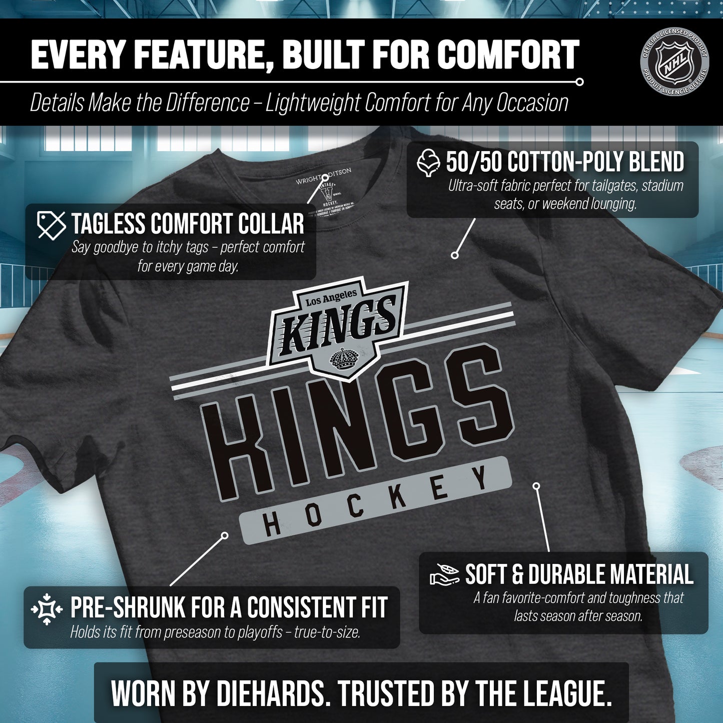 Los Angeles Kings Adult NHL Heather Charcoal True Fan Hockey T-Shirt - Charcoal